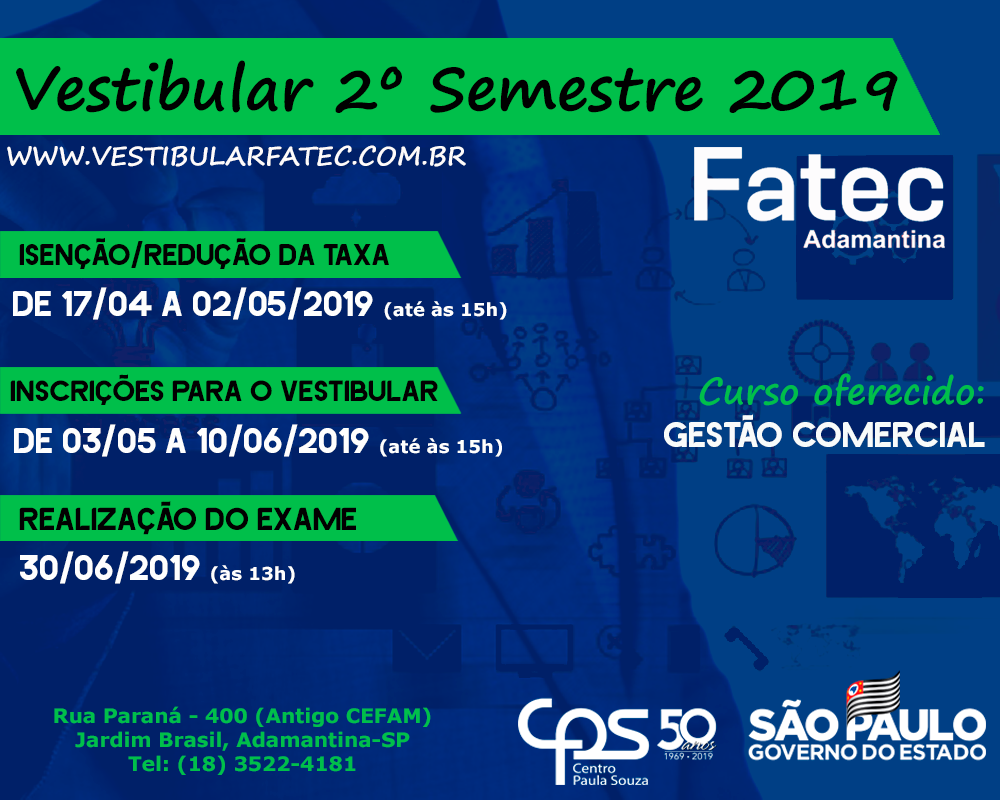 Agenda Vestibular Fatec 2º Semestre 2019 Fatec Adamantina 7151